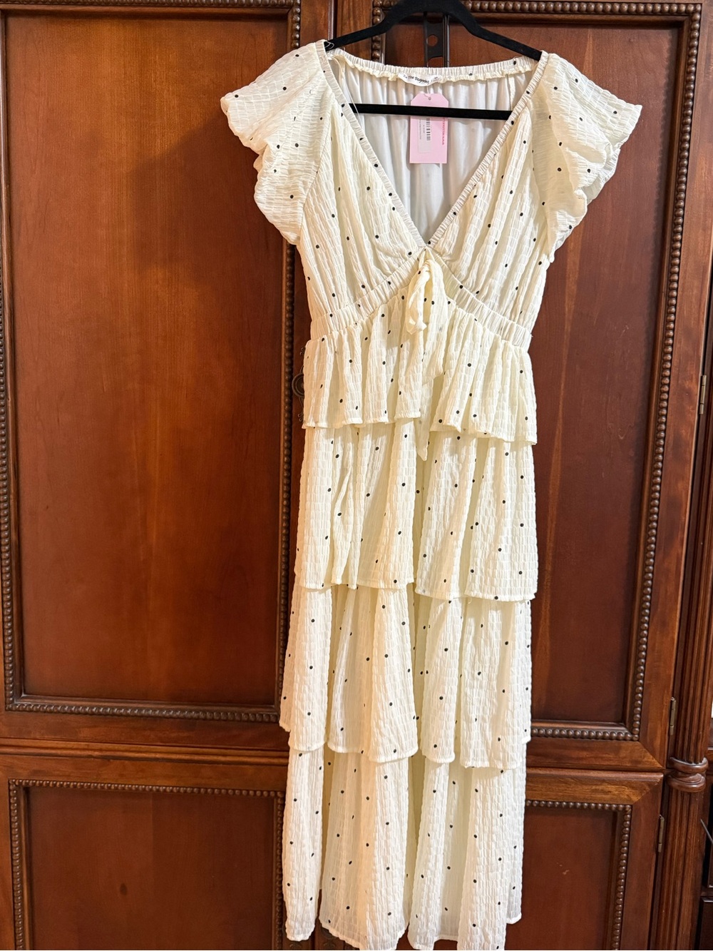 Cream Tiered Polka Dot Maxi Dress with Ruffle Sleeves
